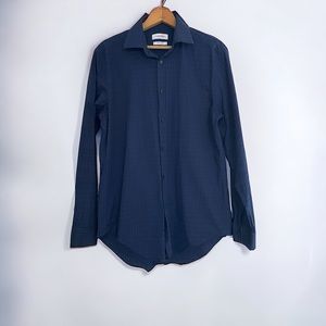 Calvin Klein Button Up Shirt Sz Med 15-15.5 32/33 Slim Fit Stretch Blue